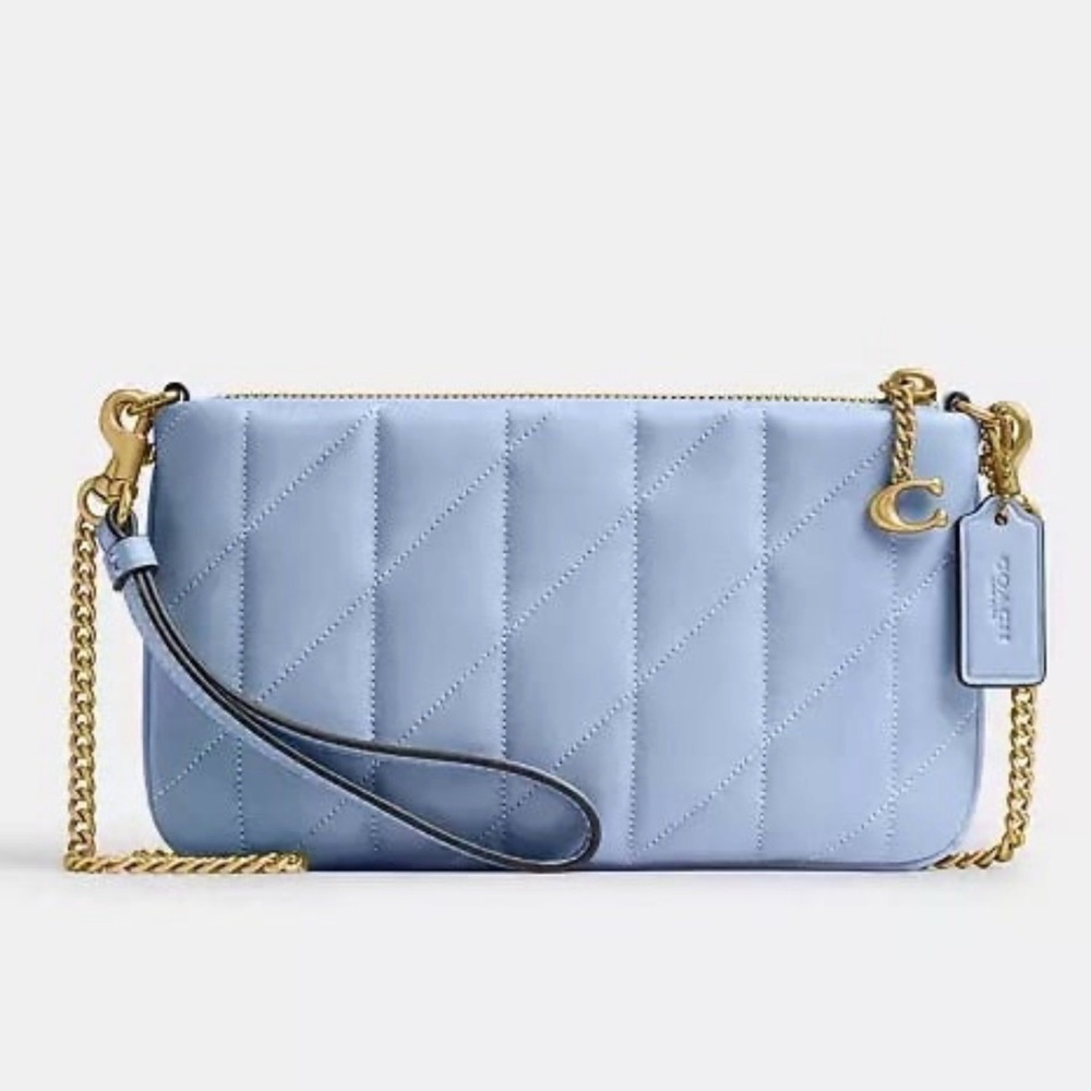 Coach Pouch Bag with Pillow Quilting in Brass/Bluebell Nappa Leather NWT - Picture 11 of 13